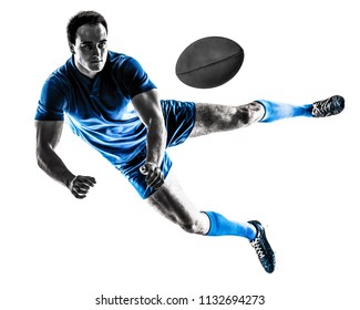one caucasian rugby man player silhouette isolated on white background - Powered by Shutterstock
