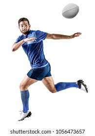 One Caucasian Rugby Player Man Studio Isolated On White Background