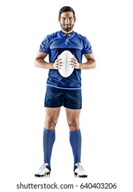 One Caucasian Rugby Player Man Studio Isolated On White Background