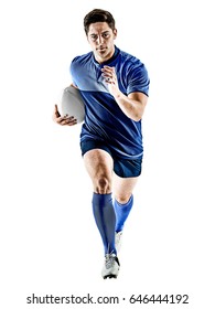 One Caucasian Rugby Player Man Studio Isolated On White Background