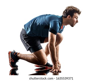 one caucasian runner running jogger jogger young man in studio isolated on white background - Powered by Shutterstock