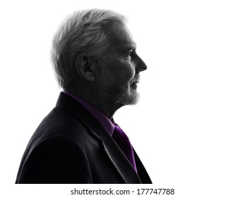 One Caucasian Senior Business Man Silhouette White Background