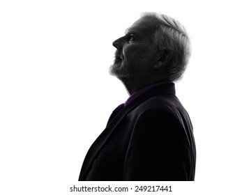 One Caucasian Senior Business Man Silhouette White Background