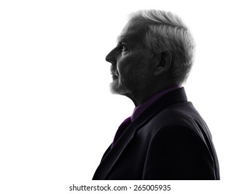 One Caucasian Senior Business Man Silhouette White Background