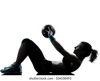 one caucasian woman exercising fitness ball workout posture in silhouette studio isolated on white background - Powered by Shutterstock