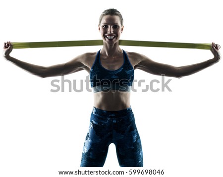 Similar – Image, Stock Photo Side profile view portrait of one young athletic woman at crossfit training, exercising with trx suspension fitness straps over dark background, looking away