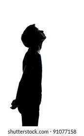 one caucasian young teenager silhouette boy or girl portrait in studio cut out isolated on white background - Shutterstock ID 91077158
