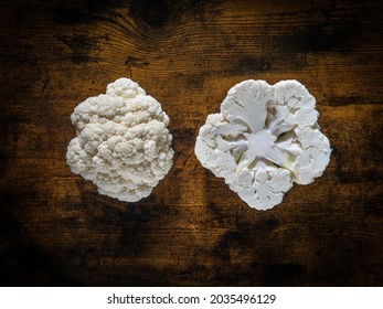 One Cauliflower Cut In Two Pieces