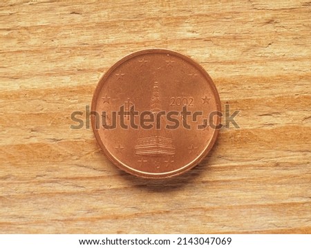 one cent coin, Italian side showing Mole Antonelliana in Turin currency of Italy, European Union