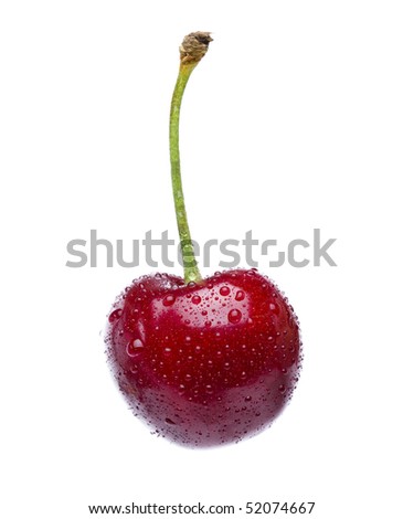 one cherry fruit close up macro  isolated on white background