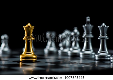 One  chess pieces staying against full set of chess pieces. Strategy, Planning and Decision concept