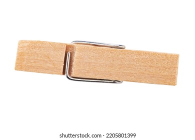 One classic wooden clothespin  isolated on white background. Office clothespins. File contains clipping path.
