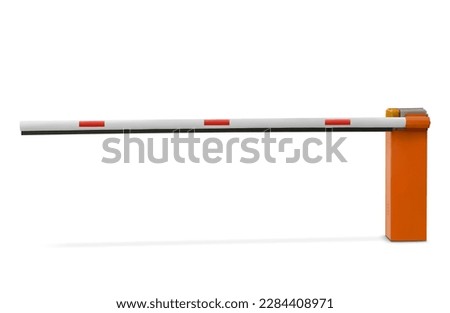 One closed boom barrier isolated on white