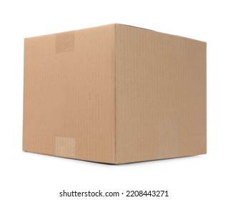 One closed cardboard box on white background - Shutterstock ID 2208443271