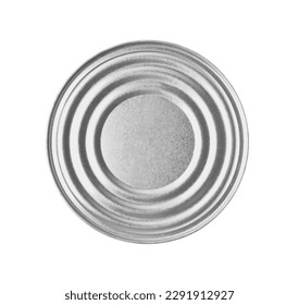 One closed tin can isolated on white, top view