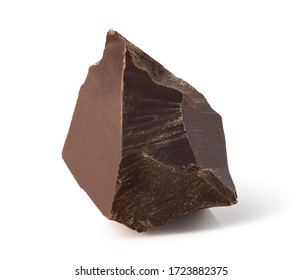 One Close-up Piece Of Broken Dark Chocolate Isolated On White Background