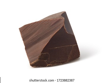 One Close-up Piece Of Broken Dark Chocolate Isolated On White Background