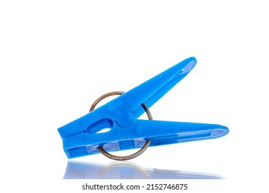 One clothespin, close-up, isolated on a white background.