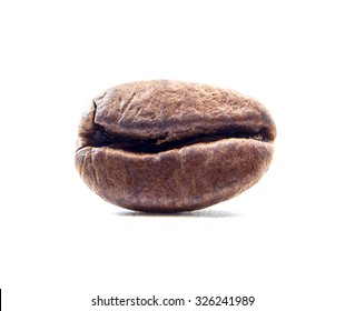 One Coffee Bean Close Up Macro Isolated On A White Background