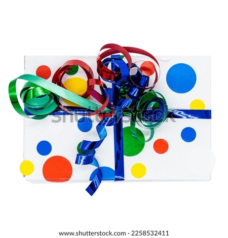 one colored gift or present with points or dotts, transparent background