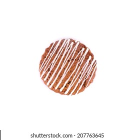 One cookie close up macro shot. Isolated on a white background.