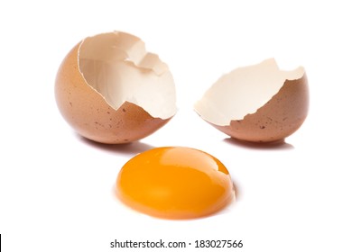 One Cracked Egg With Yolk Isolated