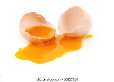 One Cracked Hen's Egg Isolated On White