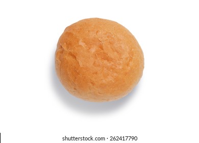 One Crusty Bread Roll Shot From Above Isolated On White With Clipping Path