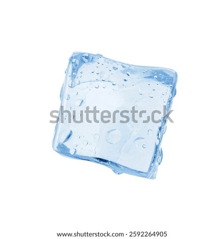 One crystal clear ice cube isolated on white