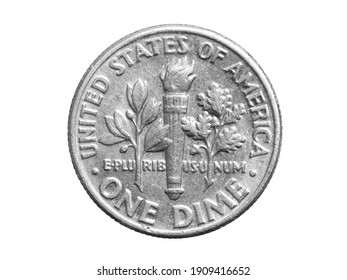 one dime coin isolated on white background
