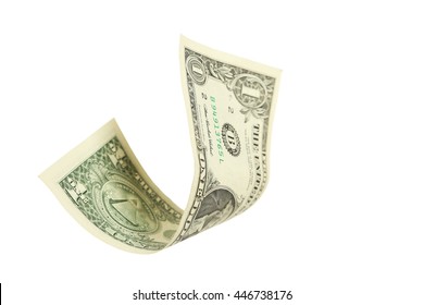 One Dollar Bill Falling On White Background