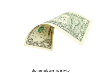 One Dollar Bill Falling On White Background