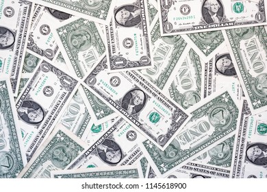 One Dollar Bills From The Front And The Back, Simple Background Of One Dollars, American Dollars Money Background