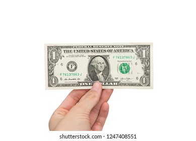 One Dollar In Hand On White Background