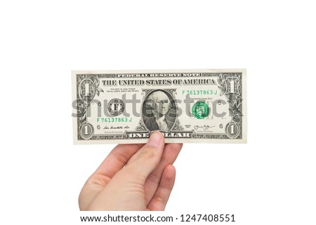 one dollar in hand on white background