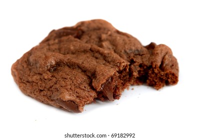 One Double Chocolate Chip Cookie Closeup Over White