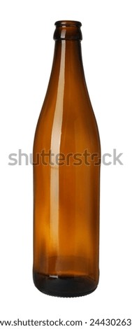 One empty brown beer bottle isolated on white