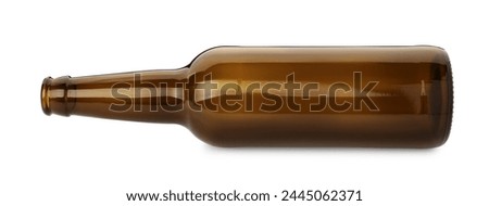One empty brown beer bottle isolated on white