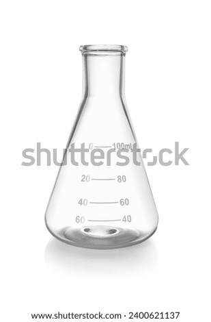One empty laboratory flask isolated on white