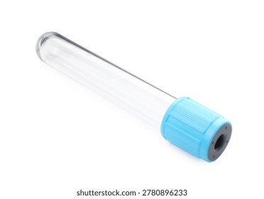One empty test tube with cap isolated on white. Laboratory glassware