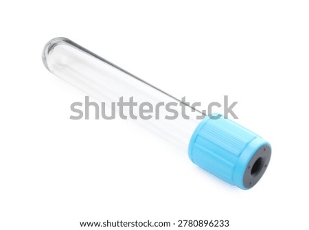 One empty test tube with cap isolated on white. Laboratory glassware