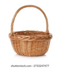 One empty wicker basket isolated on white