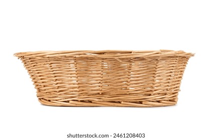 One empty wicker bread basket isolated on white - Powered by Shutterstock