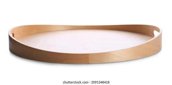 One empty wooden tray isolated on white