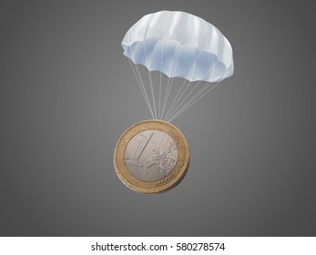 One Euro Coin With A White Parachute.