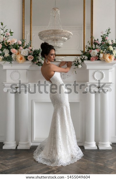 One European Brunette Bride Beautiful Wedding Stock Photo Edit