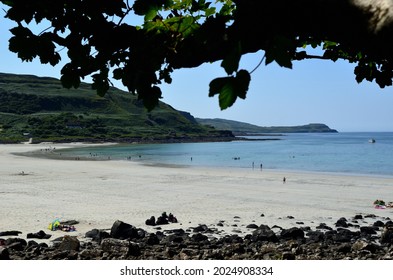 One of the famous beaches on Isle Of Mull located on Calgary bay. View from the hill on the right side of the coast.