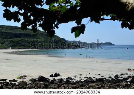 One of the famous beaches on Isle Of Mull located on Calgary bay. View from the hill on the right side of the coast.