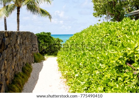 One of the five access path of Lanikai beach in Oahu Hawaii. Lanikai Beach rankes among the best beaches in the world with it's very find sand and calm turquoise waters.