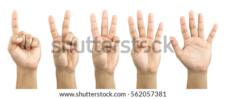One to five fingers count signs isolated on white background